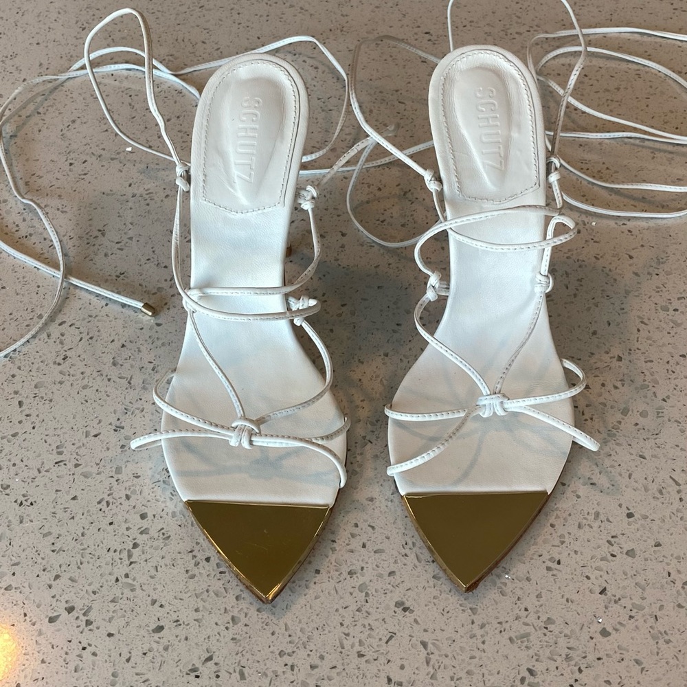 Schutz Lace Up Heel in White - size 8.5